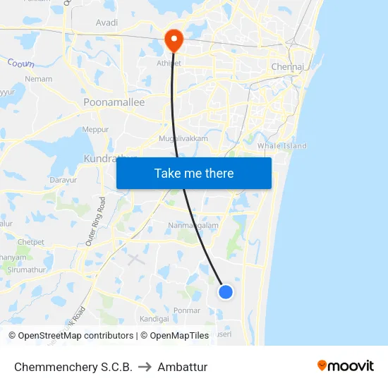 Chemmenchery S.C.B. to Ambattur map