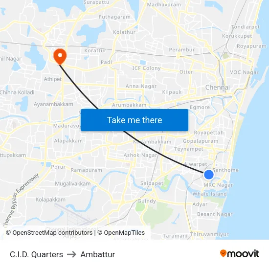 C.I.D. Quarters to Ambattur map