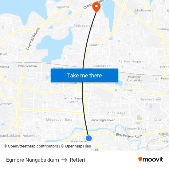 Egmore Nungabakkam to Retteri map