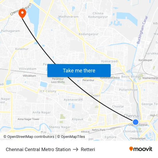 Chennai Central Metro Station to Retteri map