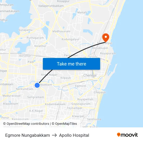 Egmore Nungabakkam to Apollo Hospital map