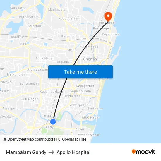 Mambalam Gundy to Apollo Hospital map