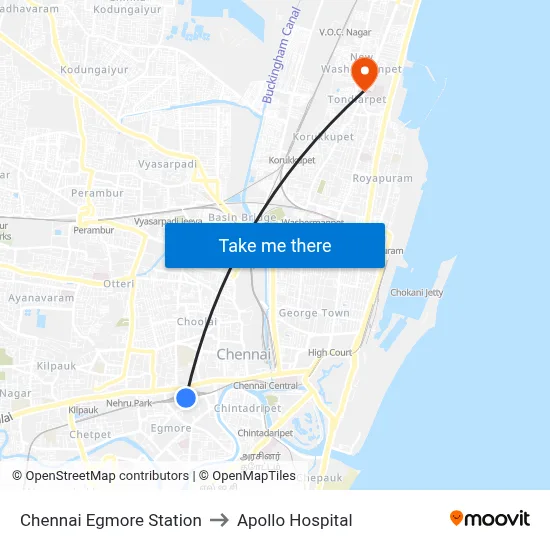 Chennai Egmore Station to Apollo Hospital map
