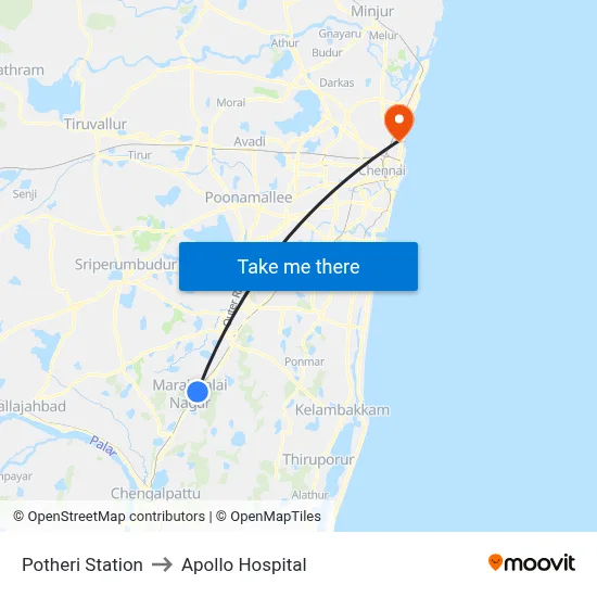 Potheri Station to Apollo Hospital map