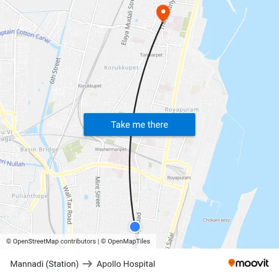 Mannadi (Station) to Apollo Hospital map