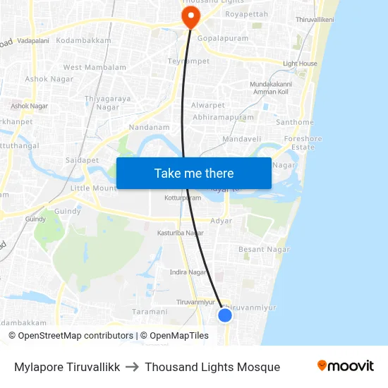 मायलापोर तिरुवल्लिक्क to थाउजेंड लाइट्स मस्जिद map