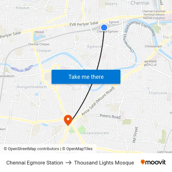 Chennai Egmore Station to Thousand Lights Mosque map