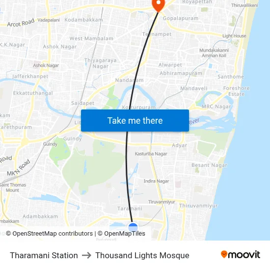Tharamani Station to Thousand Lights Mosque map