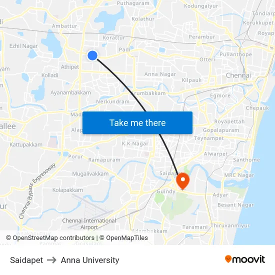 Saidapet to Anna University map