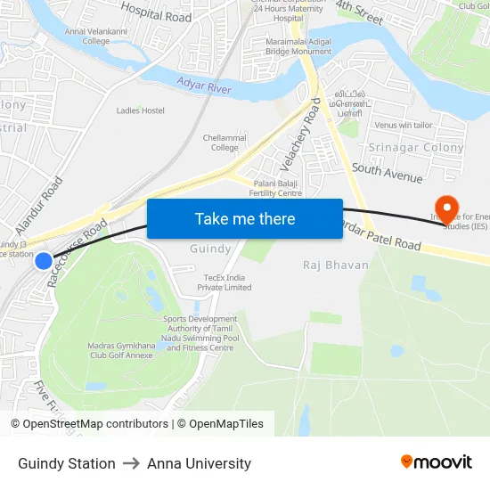 Guindy Station to Anna University map