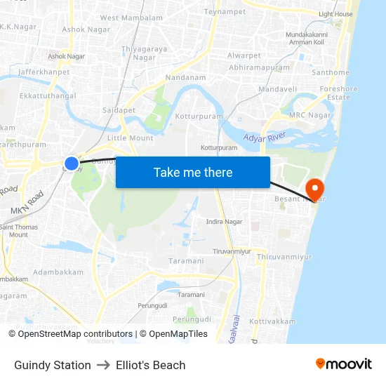 Guindy Station to Elliot's Beach map