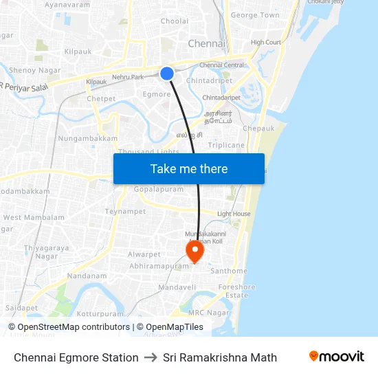 Chennai Egmore Station to Sri Ramakrishna Math map