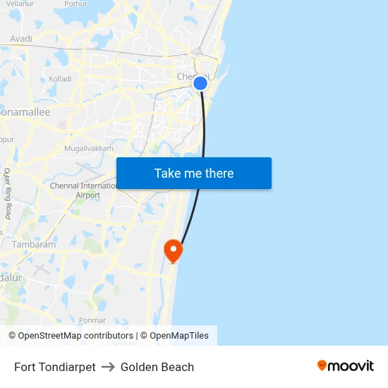 Fort Tondiarpet to Golden Beach map