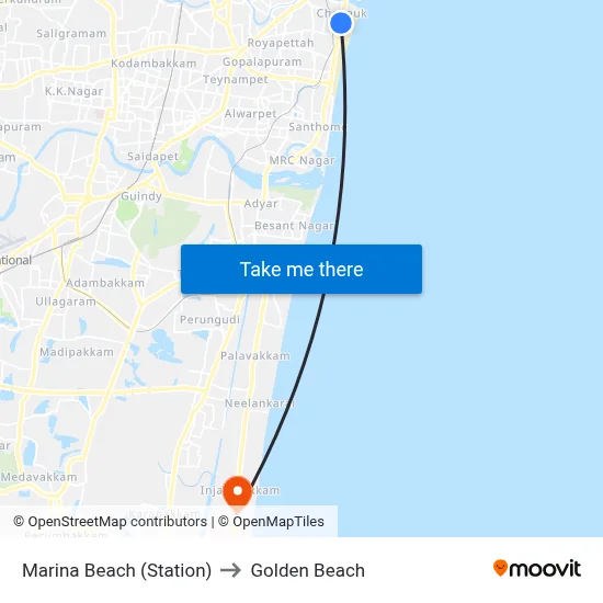 Marina Beach (Station) to Golden Beach map