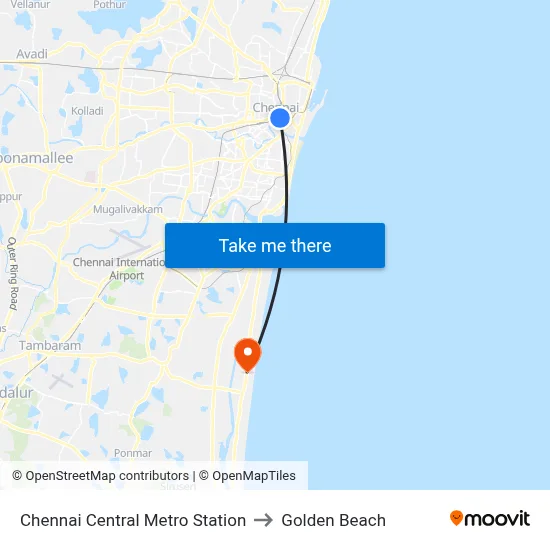 Chennai Central Metro Station to Golden Beach map