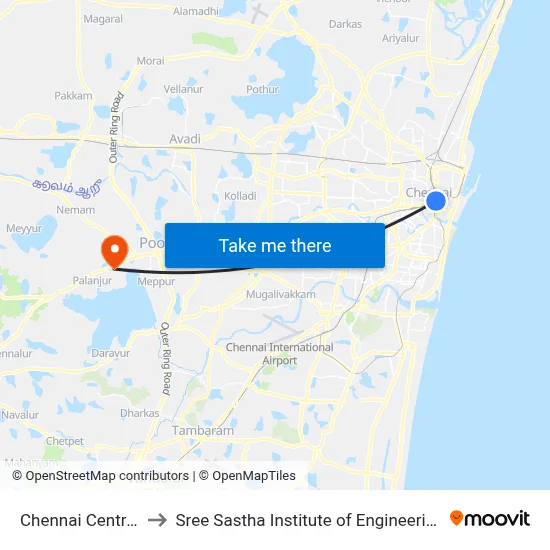 Chennai Central Station to Sree Sastha Institute of Engineering and Technology map
