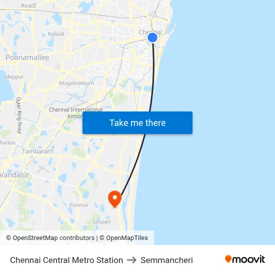 Chennai Central Metro Station to Semmancheri map