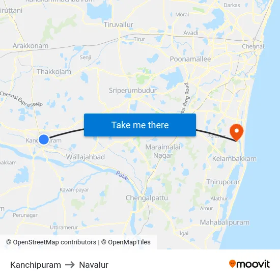 Kanchipuram to Navalur map