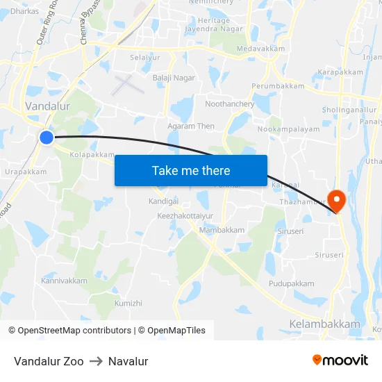 Vandalur Zoo to Navalur map