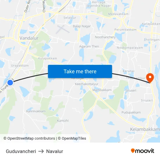 Guduvancheri to Navalur map