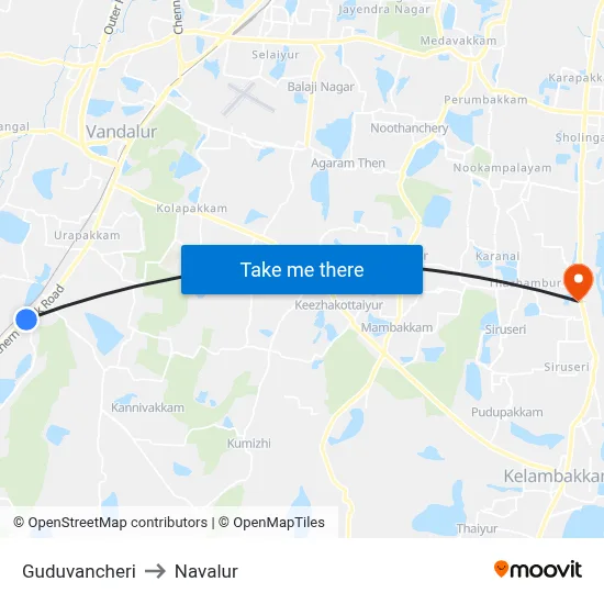 Guduvancheri to Navalur map
