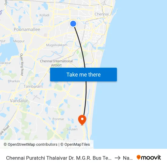 Chennai Puratchi Thalaivar Dr. M.G.R. Bus Terminus (CMBT Koyambedu) to Navalur map