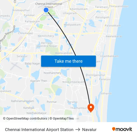 Chennai International Airport Station to Navalur map