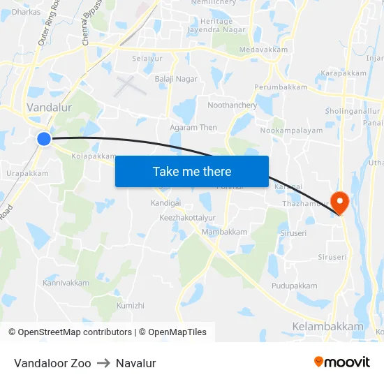 Vandaloor Zoo to Navalur map