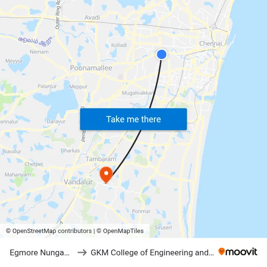 Egmore Nungabakkam to GKM College of Engineering and Technology map