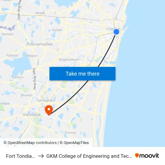 Fort Tondiarpet to GKM College of Engineering and Technology map
