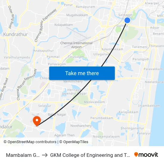 Mambalam Gundy to GKM College of Engineering and Technology map