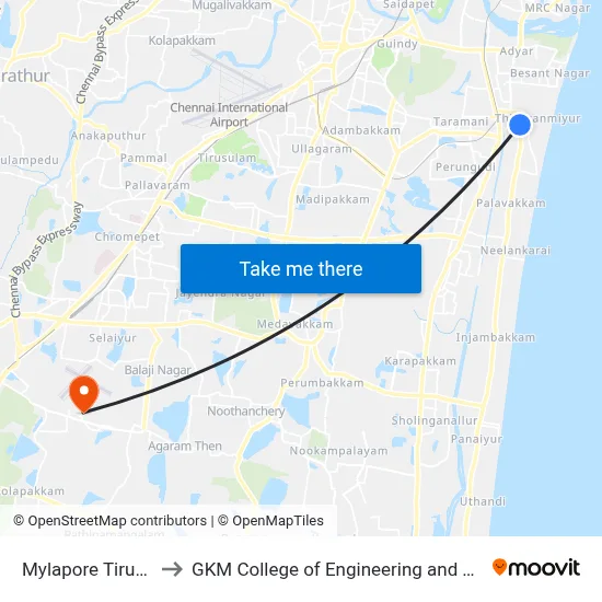 Mylapore Tiruvallikk to GKM College of Engineering and Technology map