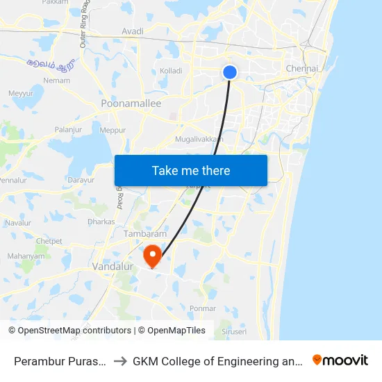 Perambur Purasavakam to GKM College of Engineering and Technology map