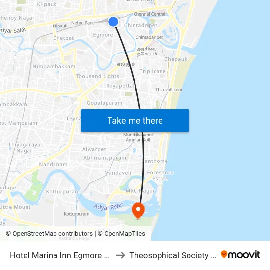 Hotel Marina Inn Egmore Chennai to Theosophical Society Library map