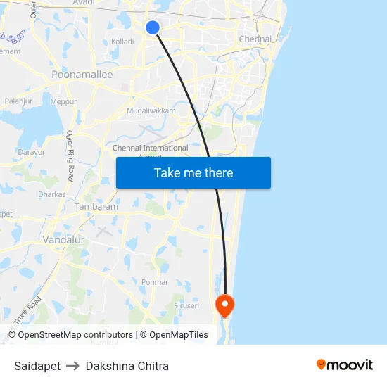 Saidapet to Dakshina Chitra map
