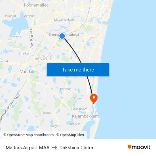 Madras Airport MAA to Dakshina Chitra map