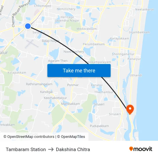 Tambaram Station to Dakshina Chitra map