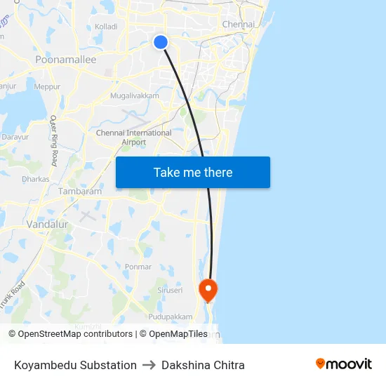 Koyambedu Substation to Dakshina Chitra map