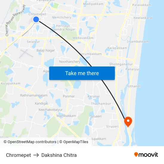 Chromepet to Dakshina Chitra map