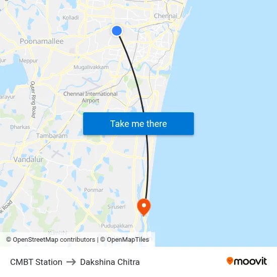 CMBT Station to Dakshina Chitra map
