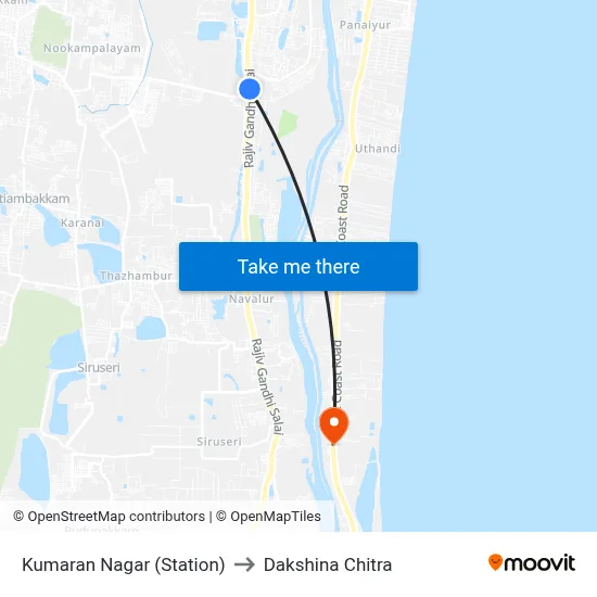 Kumaran Nagar (Station) to दक्षिण चित्र map