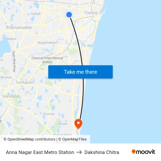 Anna Nagar East Metro Station to Dakshina Chitra map