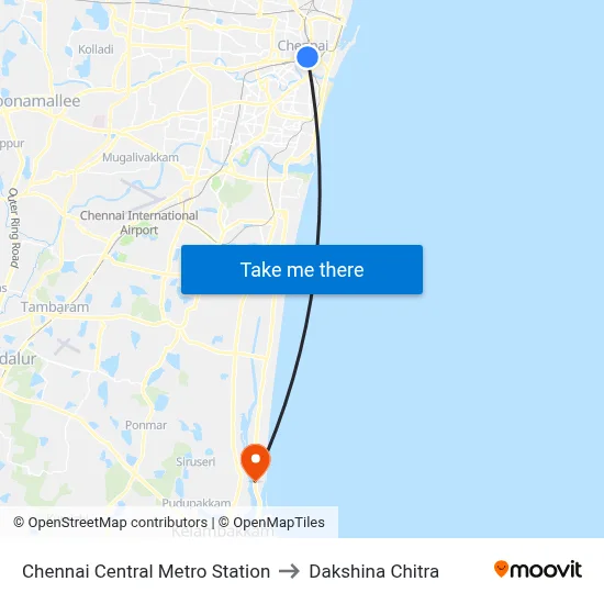Chennai Central Metro Station to Dakshina Chitra map