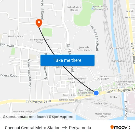 Chennai Central Metro Station to Periyamedu map