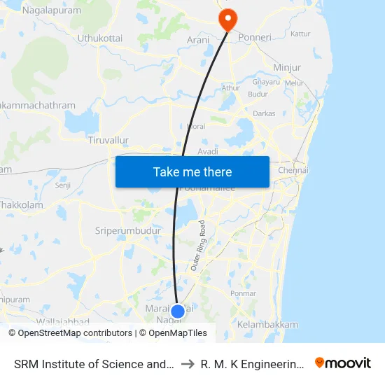 SRM Institute of Science and Technology to R. M. K Engineering College map
