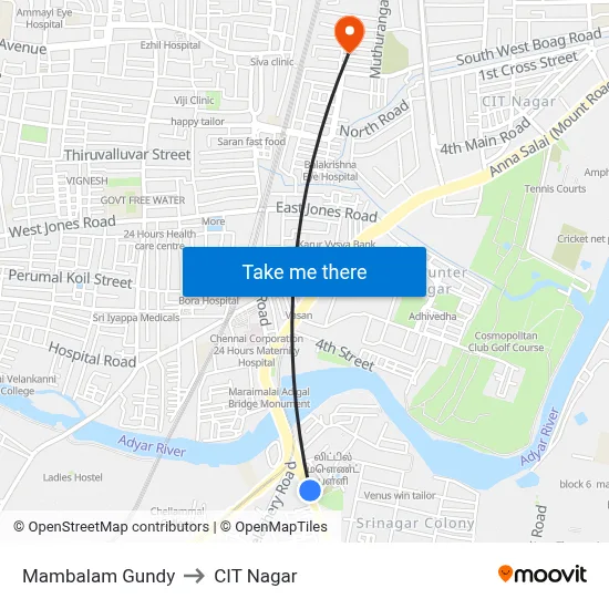 Mambalam Gundy to CIT Nagar map
