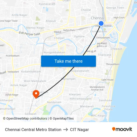Chennai Central Metro Station to CIT Nagar map