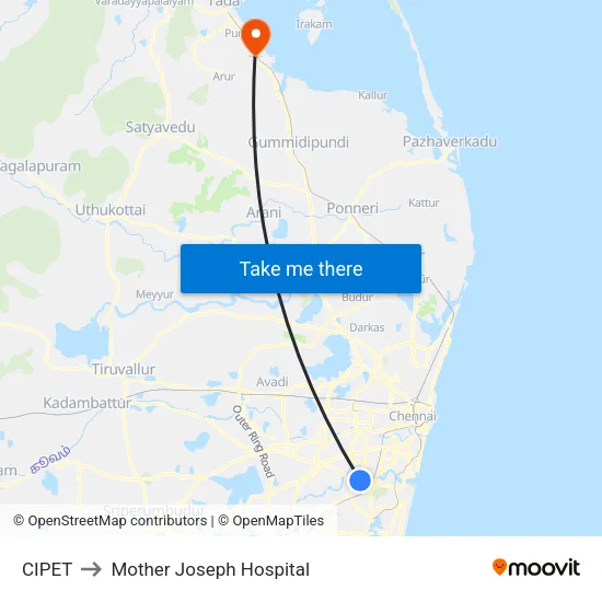CIPET to Mother Joseph Hospital map