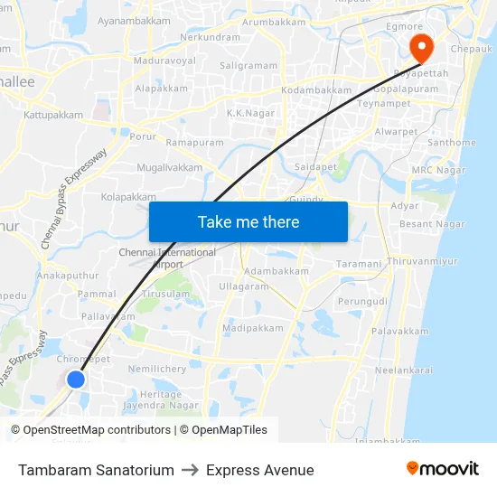 Tambaram Sanatorium to Express Avenue map