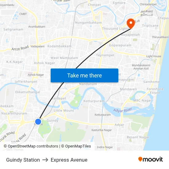 Guindy Station to Express Avenue map